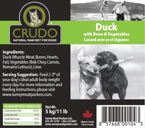 Crudo Duck with Bone &amp; Vegetables | Dog (11 lbs)