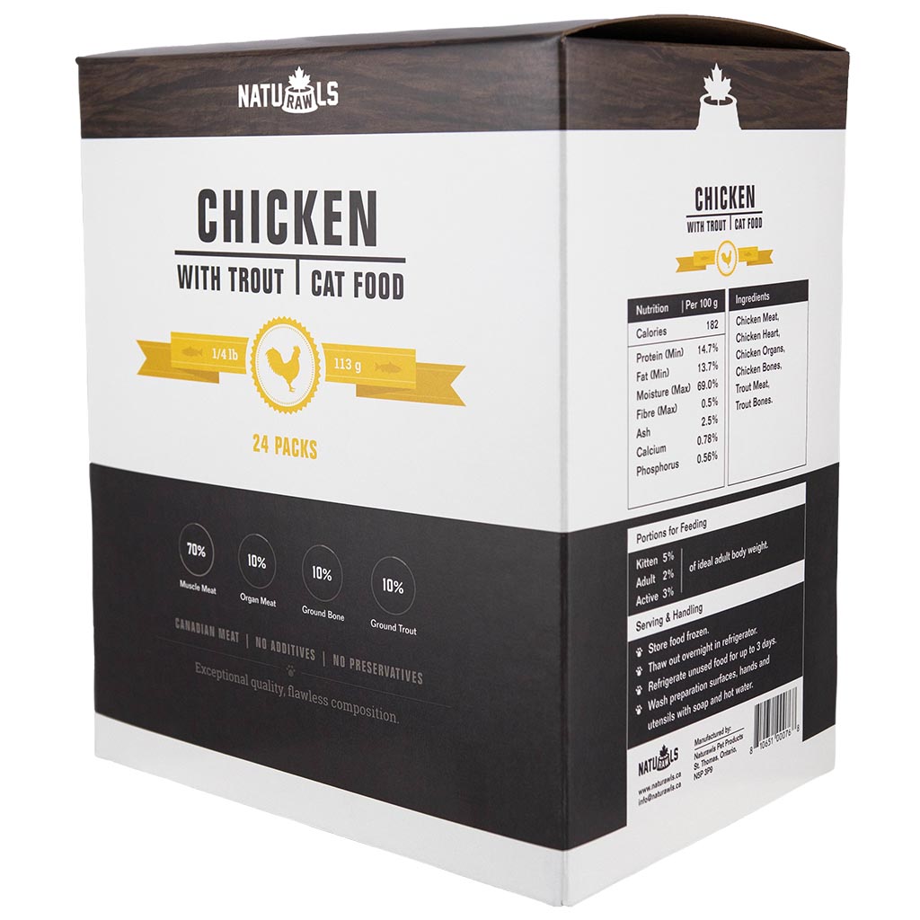 NatuRAWls Chicken &amp; Trout Raw Cat Diet (1/4 Lb) - 24pk