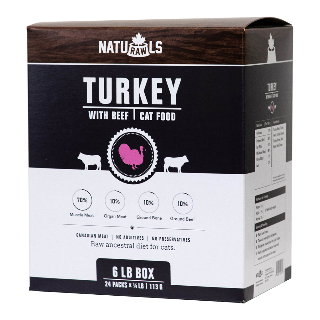 NatuRAWls Turkey &amp; Beef Raw Cat Diet (1/4 Lb) - 24pk