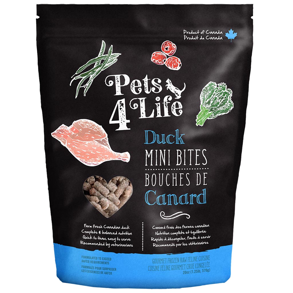 Pets 4 Life Grade 'A' Duck Mini Bites Raw Diet | Cat (1.25lb)