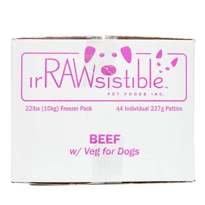 IrRAWsistible 227g Boneless Beef Patties | Dog (10kg Freezer Box)