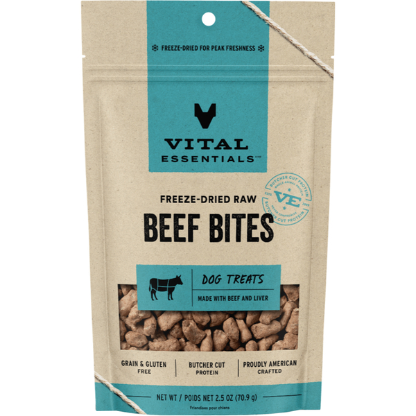 Vital Essentials Freeze-Dried Raw Dog Treats | Beef Bites (2.5oz)