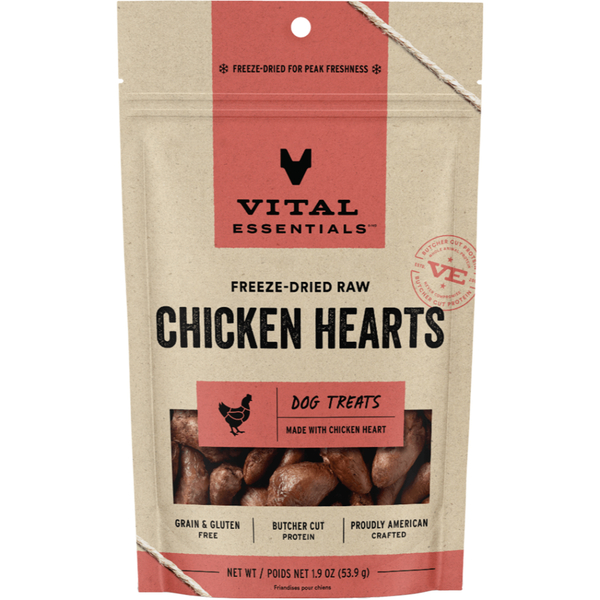 Vital Essentials Freeze-Dried Raw Dog Treats | Chicken Hearts (1.9oz)